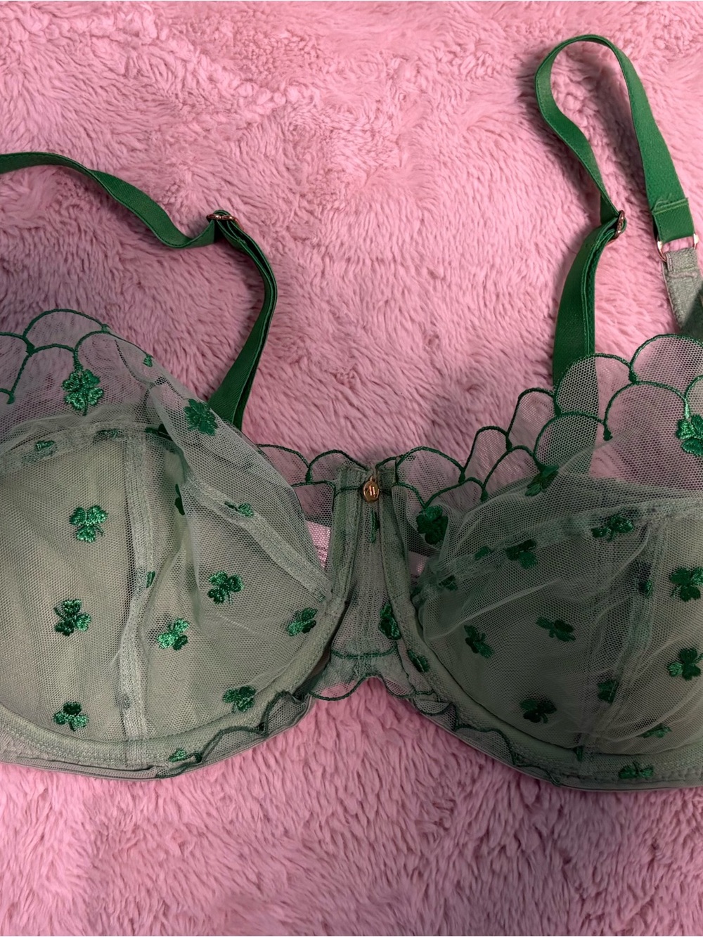 Sheer Green Shamrock ☘️ Embroidered Balconette Bra - Women Intimates